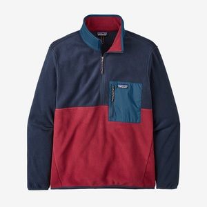 Patagonia Microdini 1/2 Zip Fleece Pullover Navy Blue and Red color blocking.